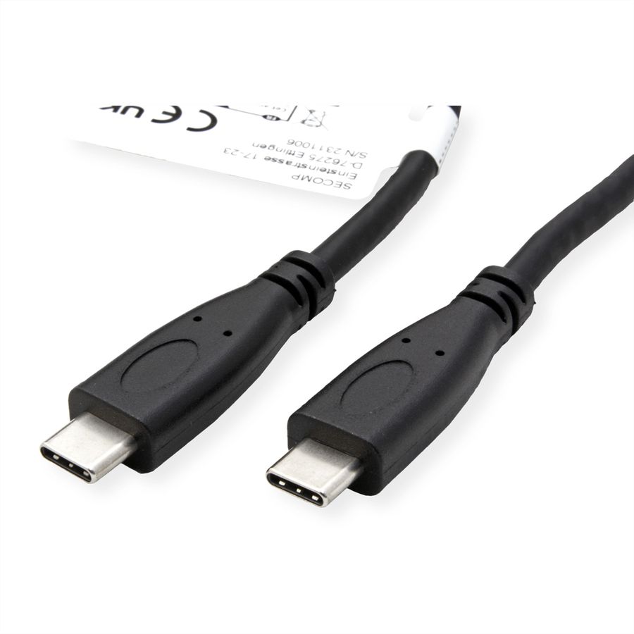 ROLINE USB 3.2 Gen 2 Kabel, USB C-C, ST/ST, 4K UHD-1, 10Gbit/s, Emark, 100W, schwarz, 0,5 m