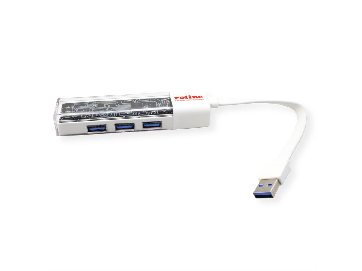 ROLINE Mobiler USB 3.2 Gen 1 Hub, 4fach, Typ A+C Anschlusskabel