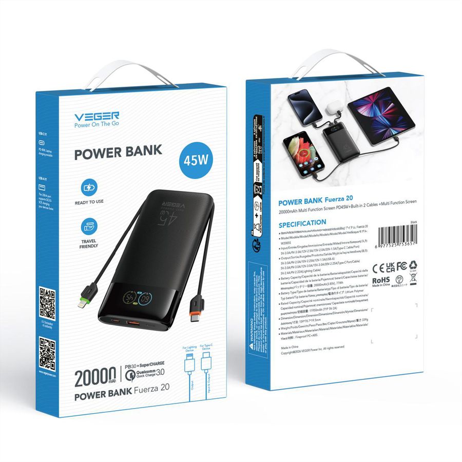 VEGER Powerbank W2085S 20000mah Black