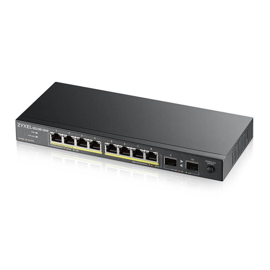 Zyxel GS1100-10HP v2 Unmanaged Gigabit Ethernet (10/100/1000) Power over Ethernet (PoE) Schwarz