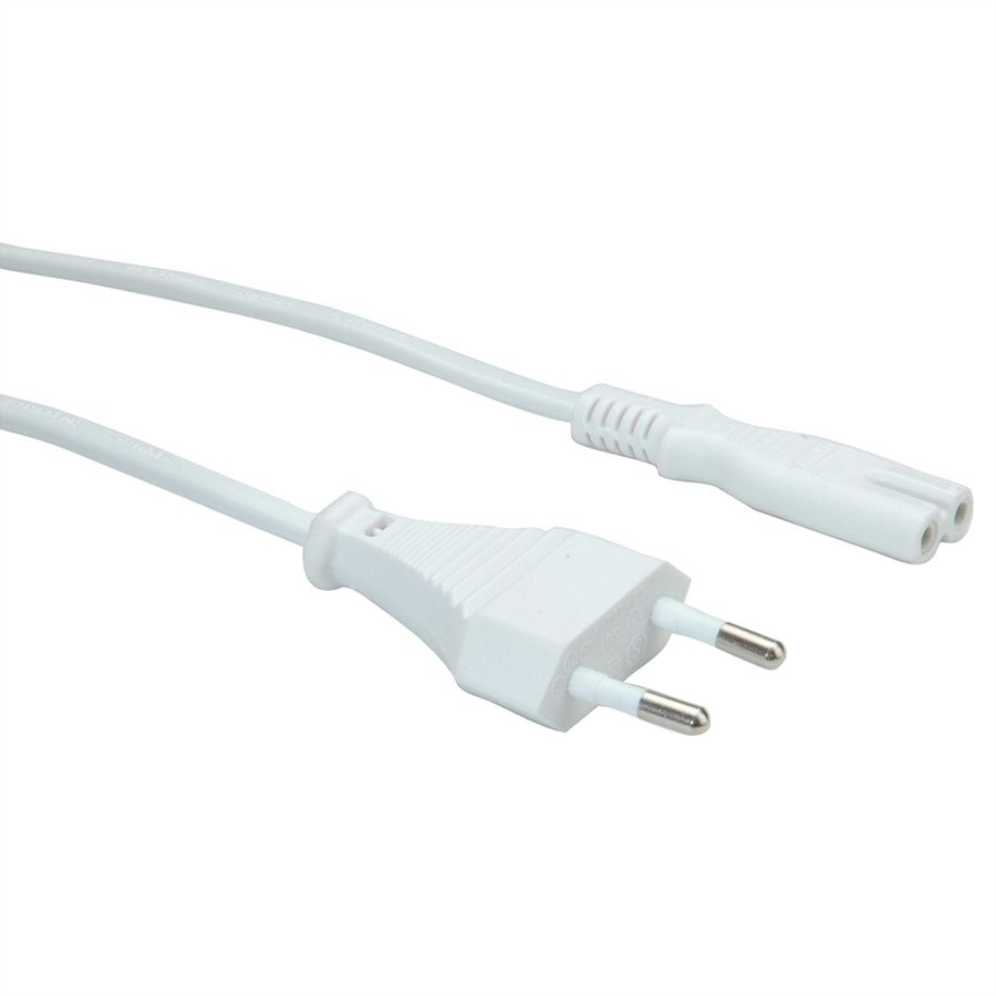 VALUE Netzkabel Euro-Flachstecker auf C7, 2polig, weiß, 1 m