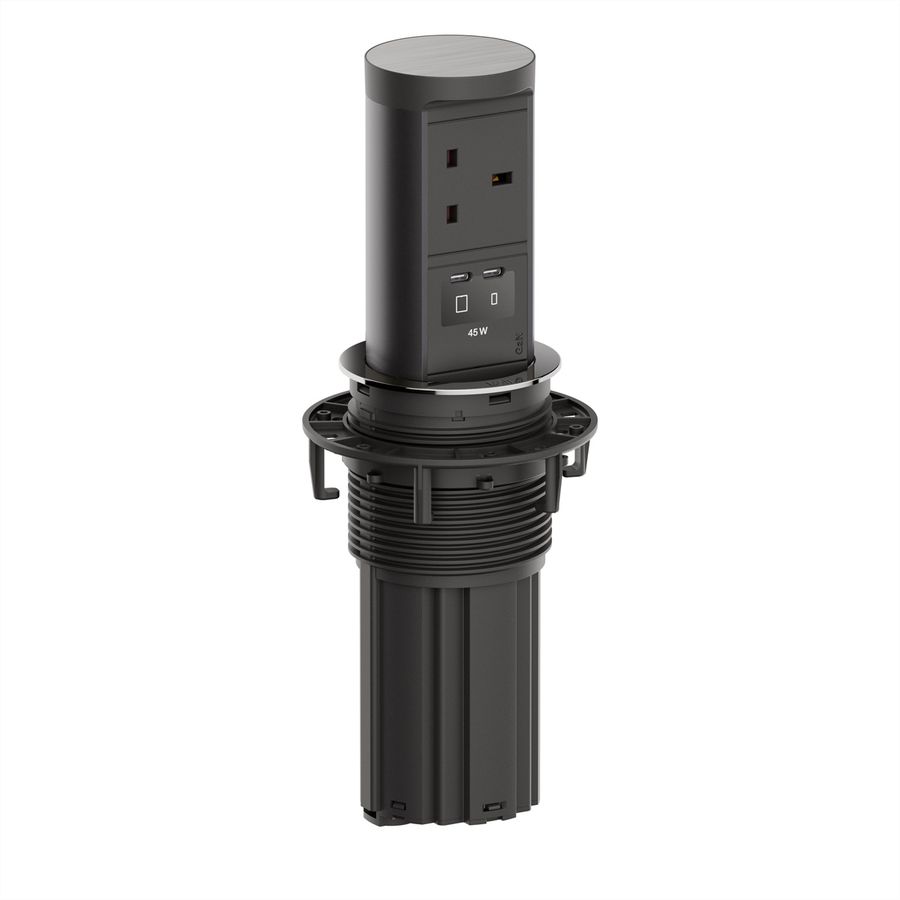 BACHMANN ELEVATOR2 1xUK 1xUSB, 1xUSB C/C 45W Edelstahl-Optik L=2m UK13A