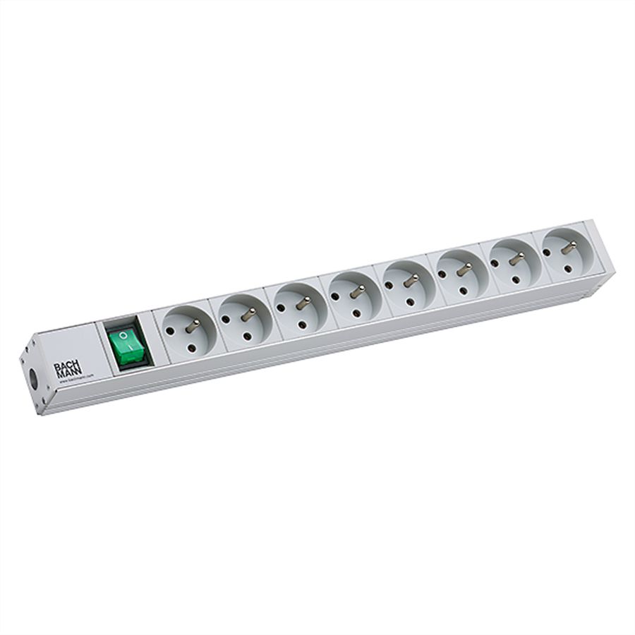 BACHMANN 19"-Steckdosenleiste 1HE 8xUTE 1xSchalter, silberfarben