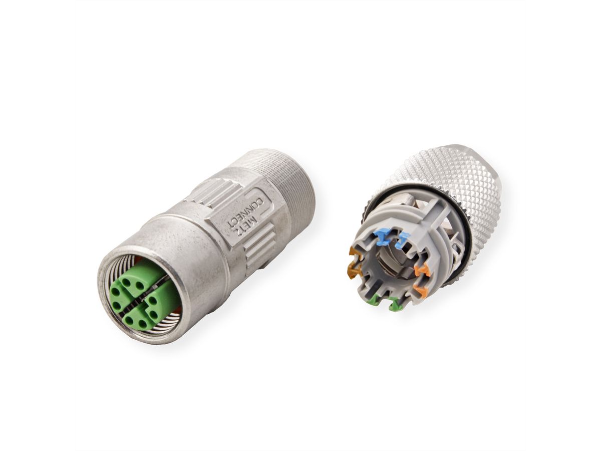 METZ CONNECT M12 Buchse IP67 gerade geschirmt, X-kodiert, Cat. 6A
