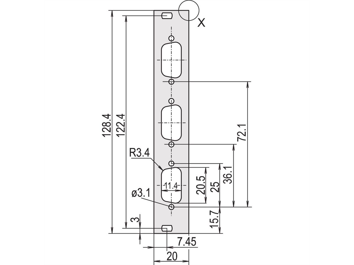 SCHROFF Frontplatten für D-Sub Steckverbinder - TEILFRPL.3HE 4TE 3X 9POL.EMC