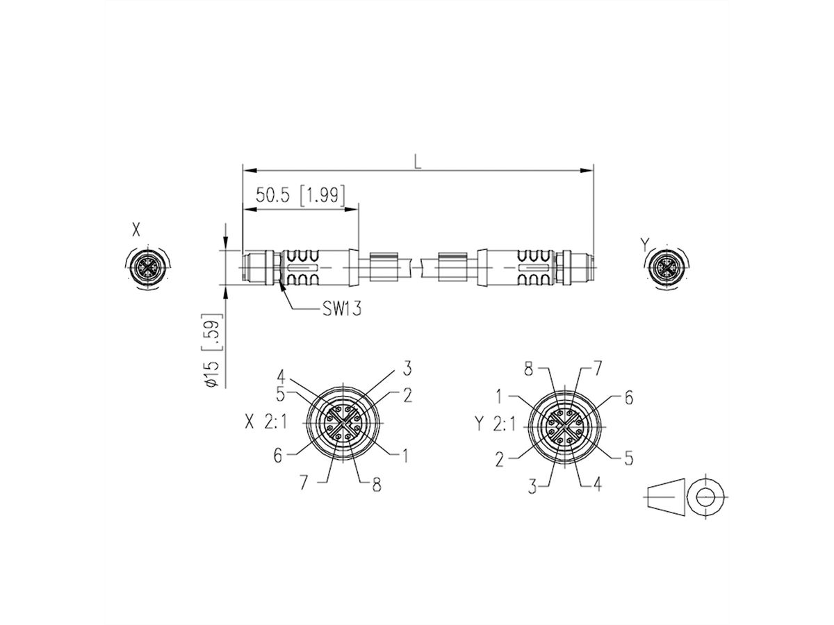 METZ CONNECT Verbindungsleitung M12 ST-M12 ST, 8-pol X-kodiert, gerade-gerade, Torsion, 2 m