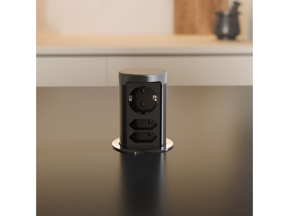 BACHMANN ELEVATOR2 1xCEE7/3 2xEuro, RAL9005 2,0 m AEH