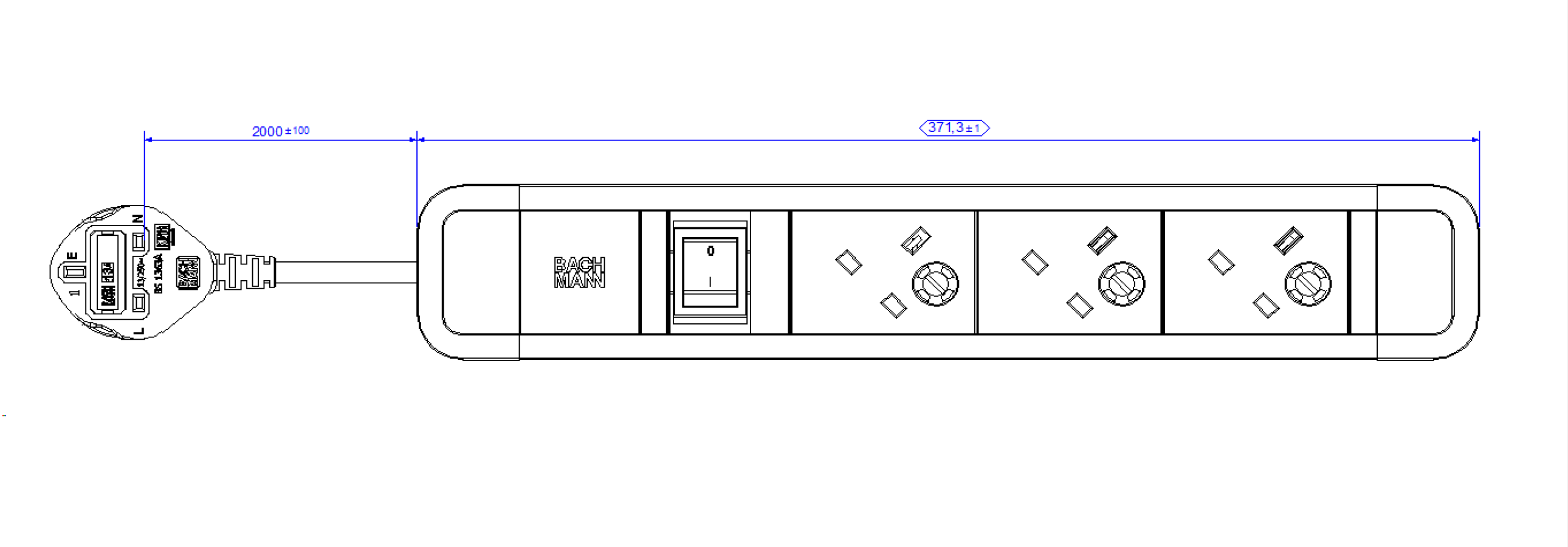 BACHMANN PRIMO 2 3xUK 1xSchalter 2m UK, United Kingdom - SECOMP  