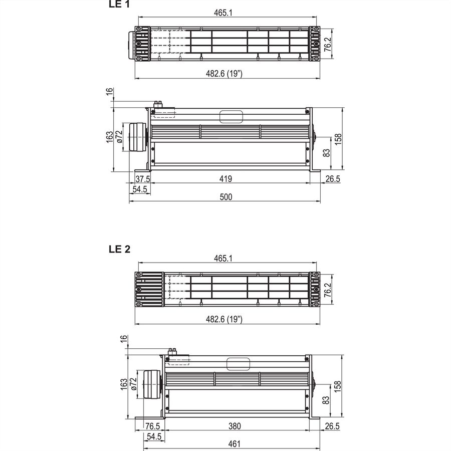 SCHROFF Drucklüfter 2 HE mit Tangentialgeblässe - 19"DRUCKLUEFTER LE2 230V