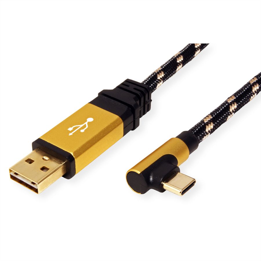 ROLINE GOLD USB 2.0 Kabel, USB-A ST reversibel - USB-C ST gewinkelt, 0,8 m