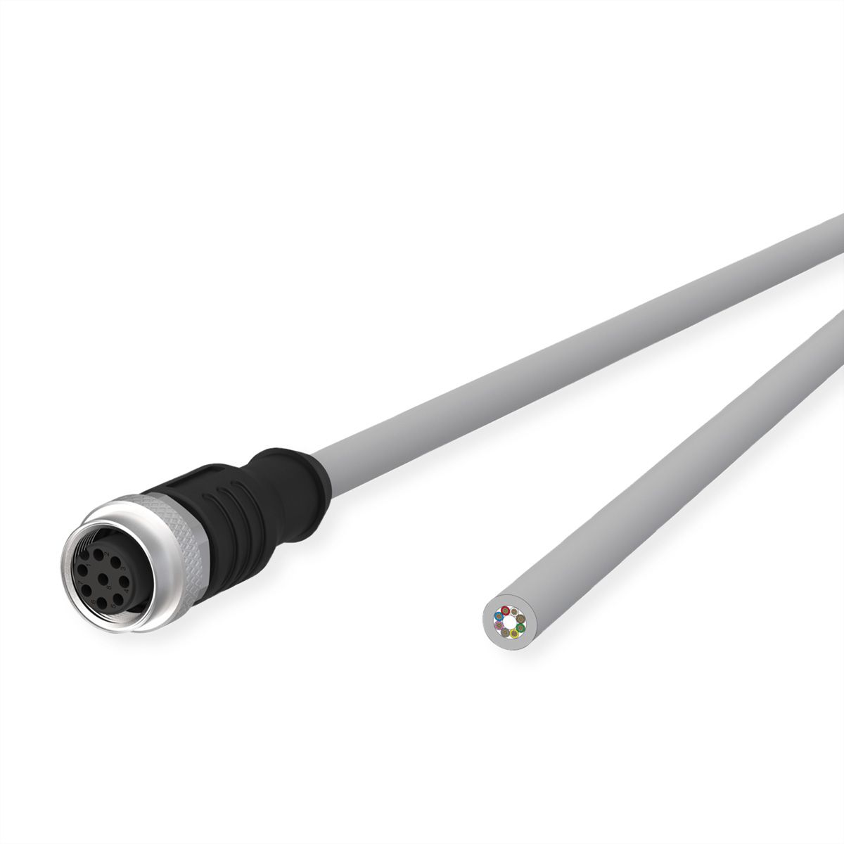 METZ CONNECT M12 Sensor-/Aktorleitung, A-kodiert, M12 Buchse gerade - freies Leitungsende, grau, 10 m