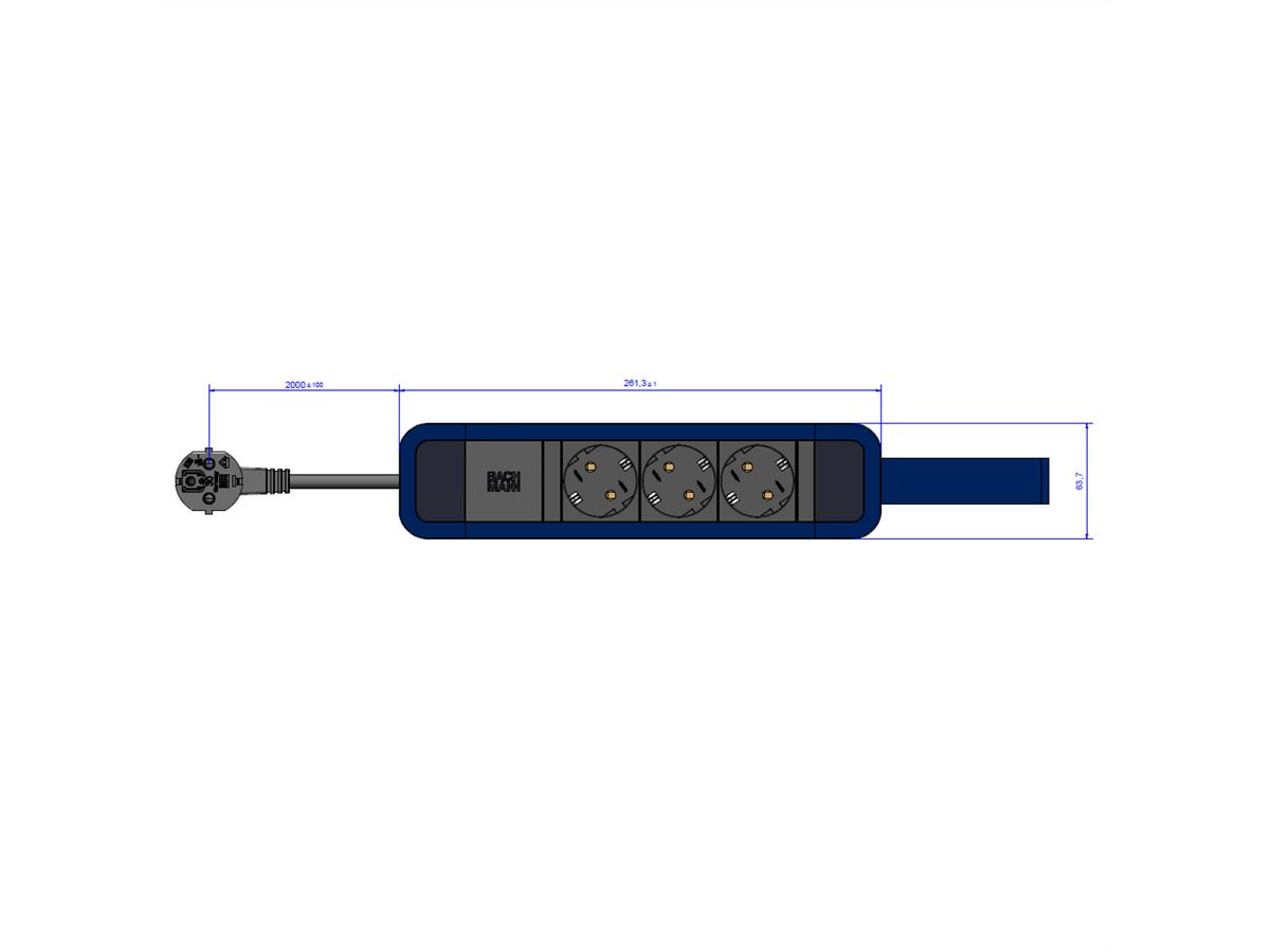 BACHMANN PRIMO 2 3xCEE7/3 mit Schlaufe 2,0m CEE7/7 RAL5010