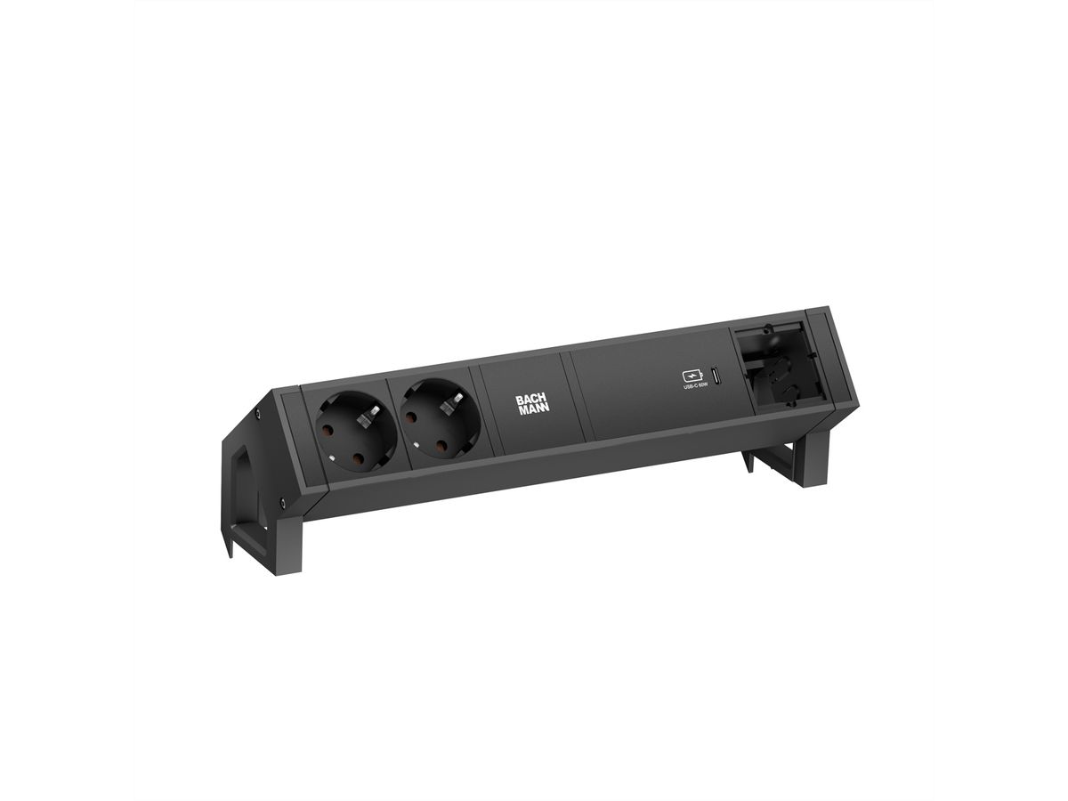 BACHMANN DESK2 2xSchutzkontakt USB C, USB Charger 60W 1xABD 0,2m GST18 Schwarz