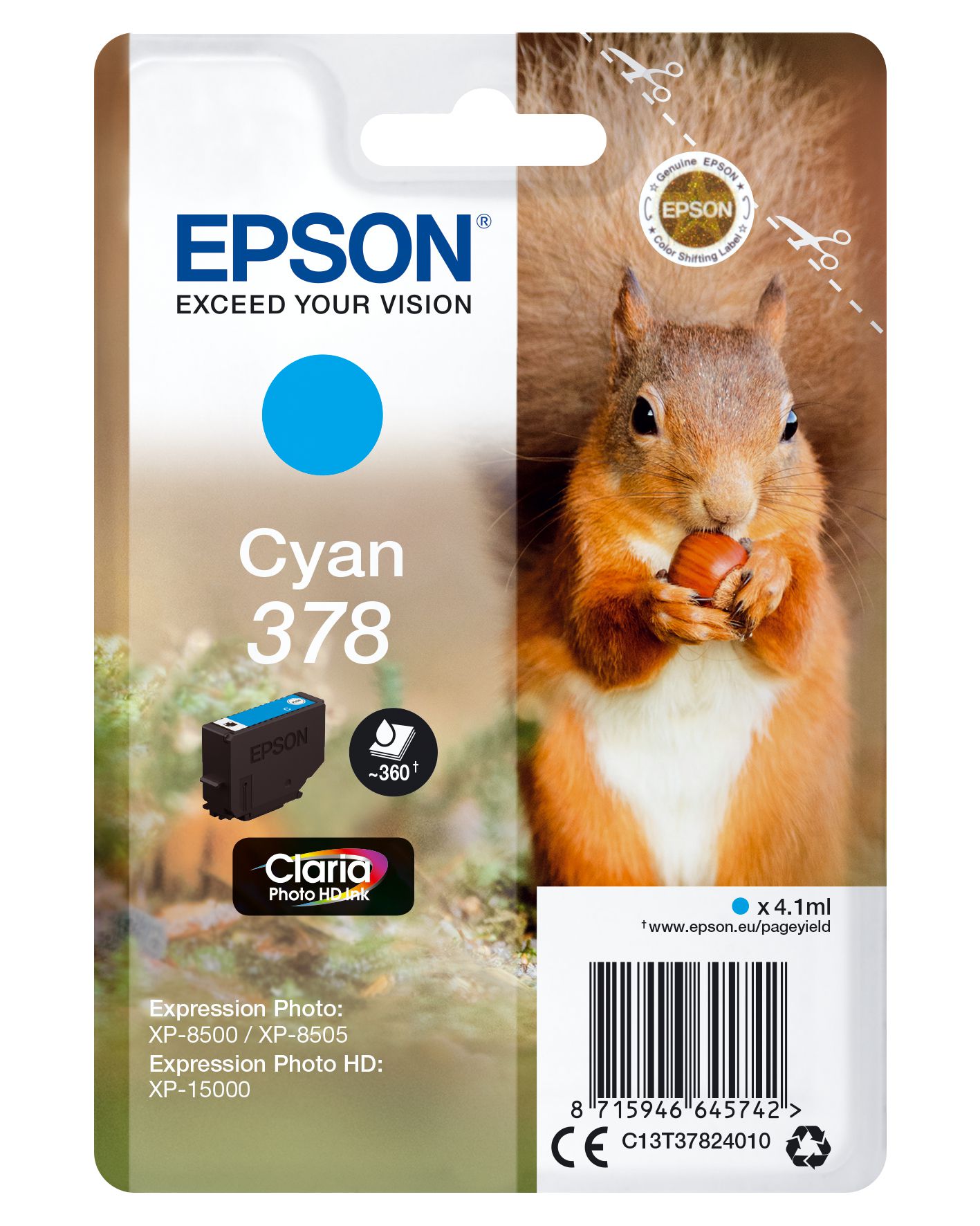 Epson Singlepack Cyan 378 Claria Photo HD Ink