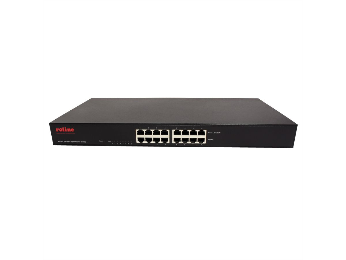 ROLINE 19" Fast Ethernet PoE Mid-Span Injektor, 8 Ports