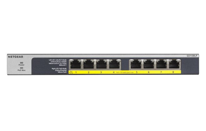 Netgear GS108LP Unmanaged Gigabit Ethernet (10/100/1000) Schwarz, Grau 1U Power over Ethernet (PoE)
