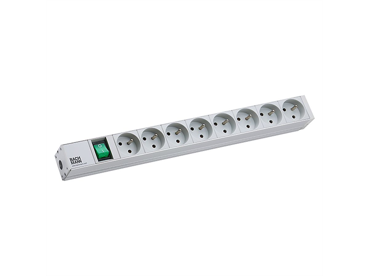 BACHMANN 19"-Steckdosenleiste 1HE 8xUTE 1xSchalter, Aluminium