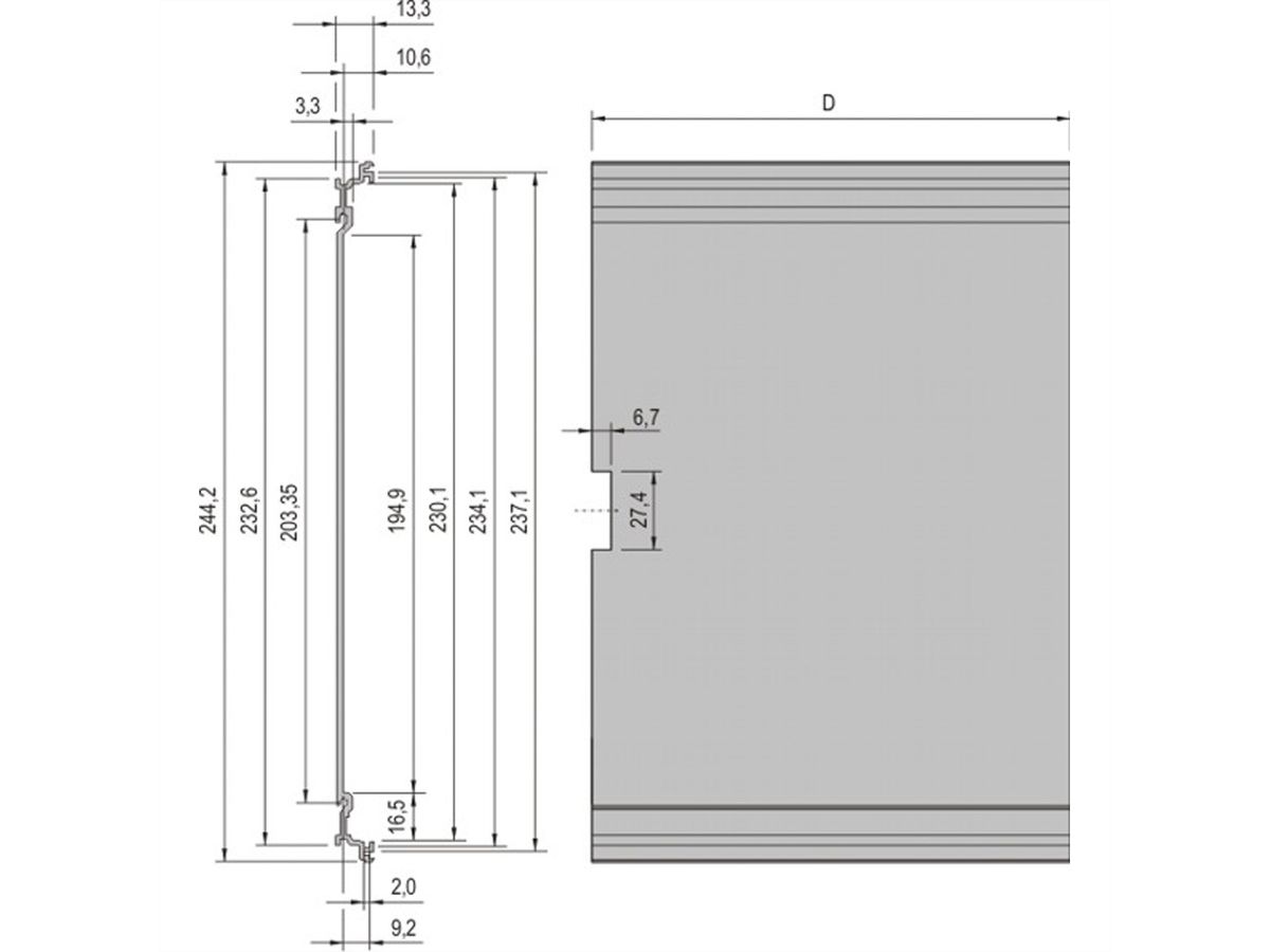 SCHROFF Seitenwandprofil - KAS SEITENWAND LI 6HE 227T