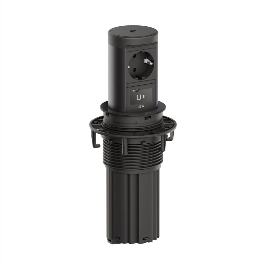 BACHMANN ELEVATOR2 1xCEE7/3 1xUSB C/C45W, Wireless Charger 15W RAL 9005 2,0 m AEH
