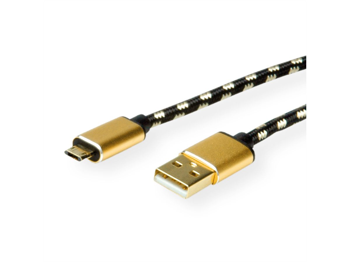 ROLINE GOLD USB 2.0 Kabel, Typ A ST - Micro B ST (reversibel), 1,8 m