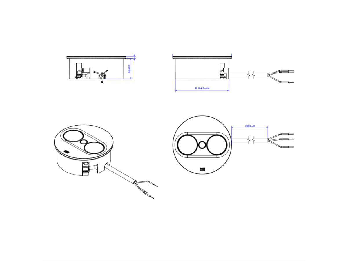 BACHMANN TWIST 2 1xCEE7/3 1xUSB A/C 22W 2,0m AEH RAL9010 30GE rund