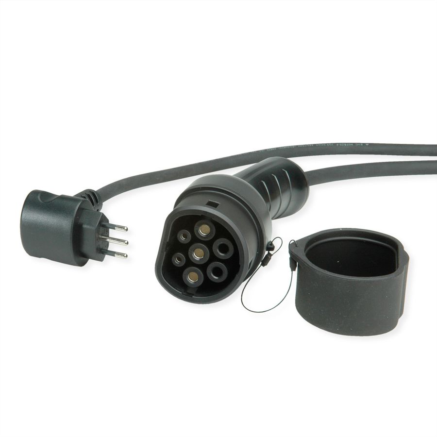 ROLINE Tragbares E-Auto Ladegerät, CEI23-50 (IT, Typ-L) & Typ2 Stecker, 1-phasig, Mode 2, 16 A, 3,6 kW, 3 m