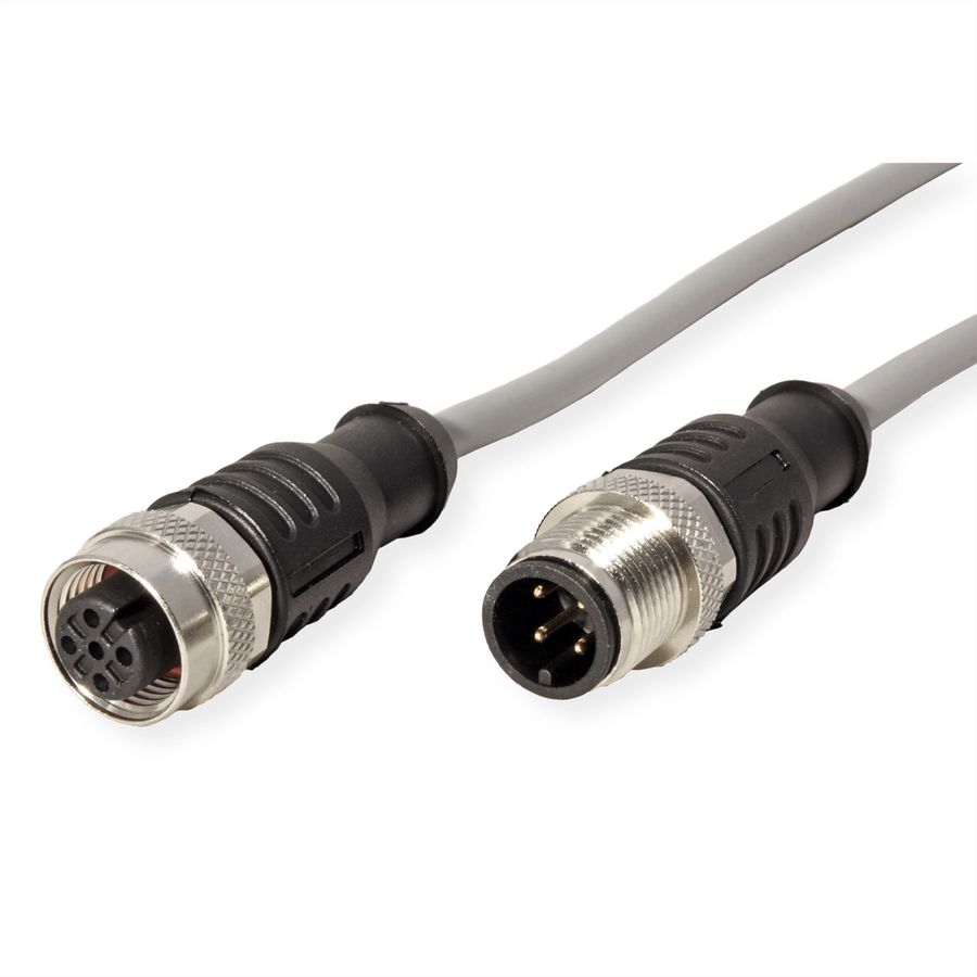 METZ CONNECT M12 Sensor-/Aktorleitung, A-kodiert, M12 Stecker gerade - M12 Buchse gerade, grau, 2 m