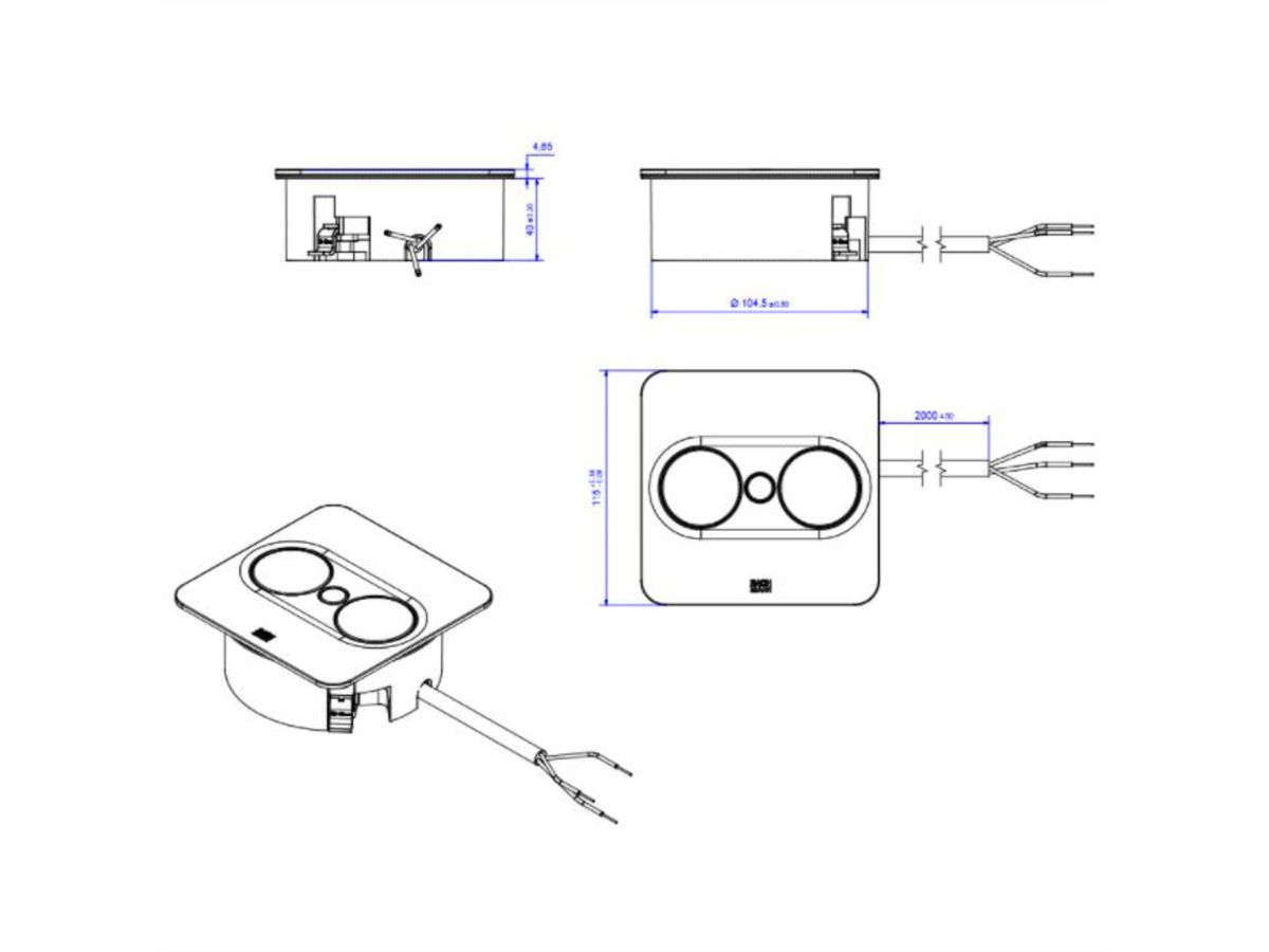 BACHMANN TWIST 2 1xCEE7/3 1xUSB A/C 22W 2,0m AEH Edelstahl-Optik eckig