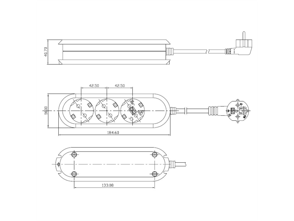 BACHMANN SMART Steckdosenleiste 3x Schutzkontakt, schwarz, 5 m