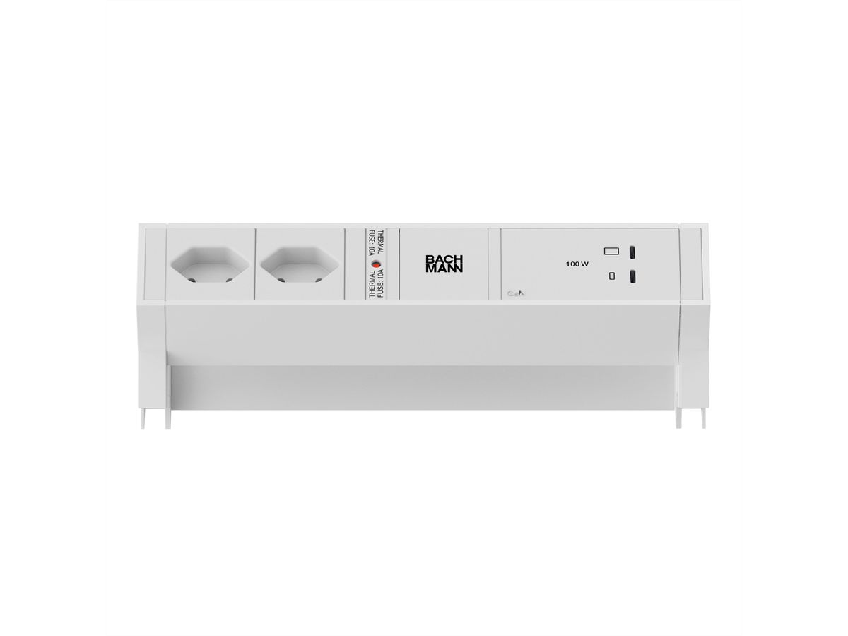 BACHMANN DESK2 white 2xCH 90°, 1xUSB C/C 100W L=0,2m RAL9010