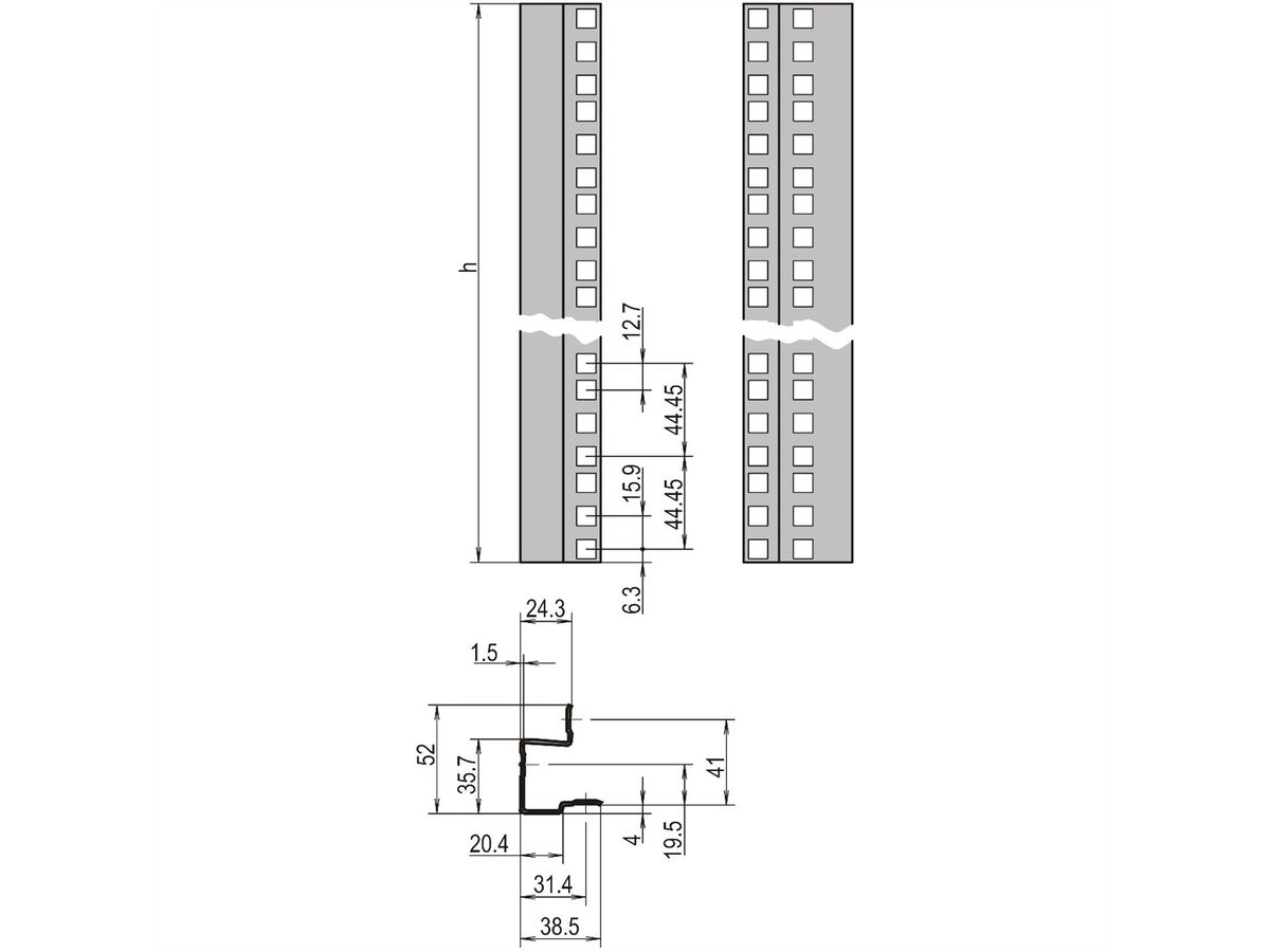 SCHROFF 19"-Winkelprofile mit Universal-Lochung (EIA) - WINKELPROFILE SATZ 43HE 7021