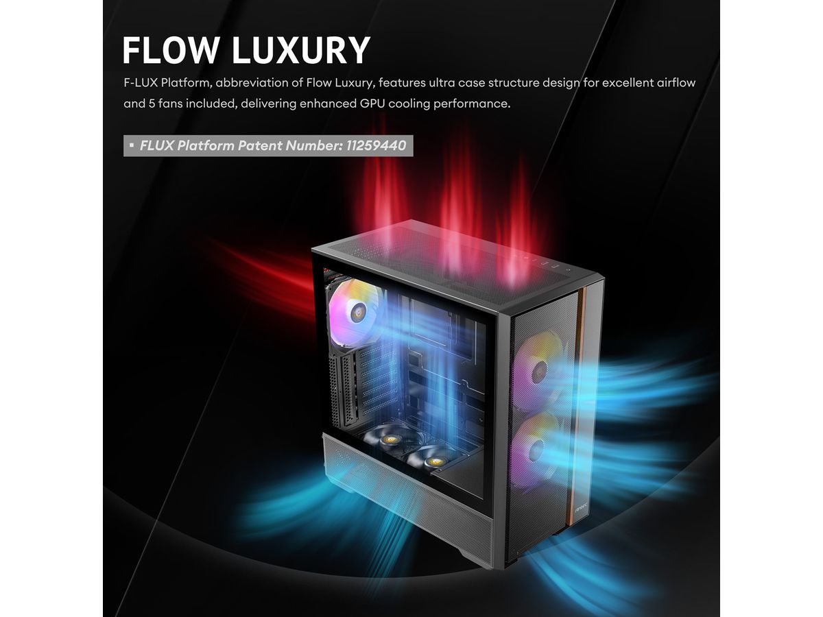 ANTEC FLUX Rear ATX/Micro-ATX/ITX Midi Tower PC Gehäuse , schwarz