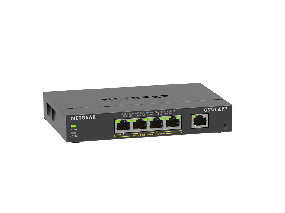 Netgear GS305EPP Managed L2/L3 Gigabit Ethernet (10/100/1000) Power over Ethernet (PoE) Schwarz