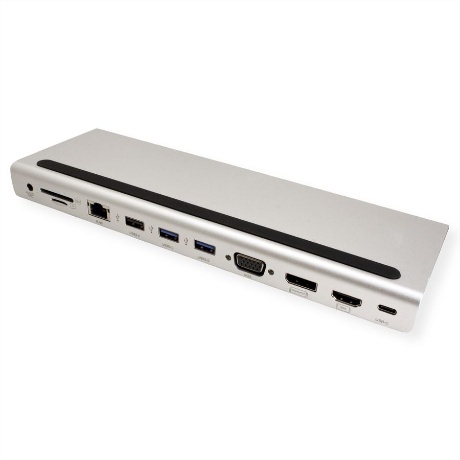 VALUE USB-C Multiport Docking Station, 4K HDMI/DP, VGA, USB, Card Reader, PD, LAN, Audio