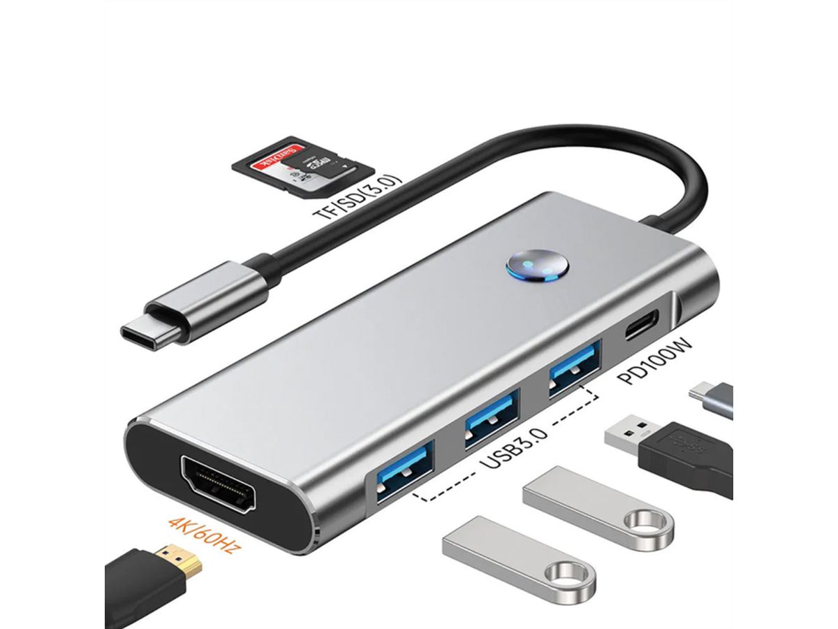 VALUE USB Typ C Docking Station, HDMI 4K60, 3x USB A + Typ C PD, 1x SD/MicroSD (TF)