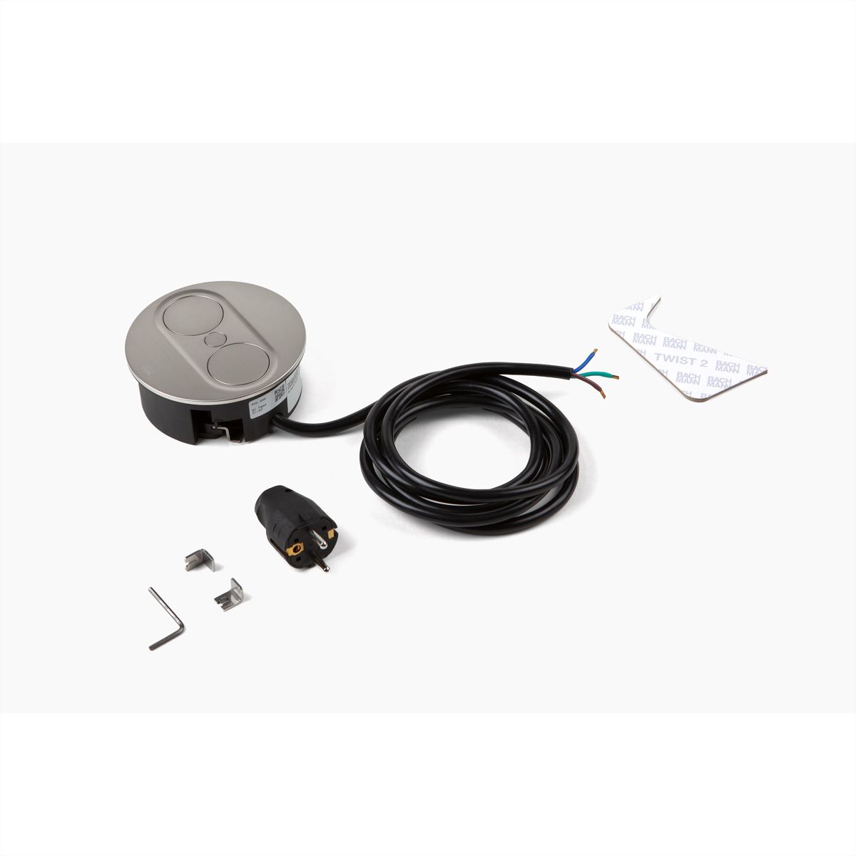 BACHMANN TWIST 2 1xCEE7/3 1xUSB A/C 22W 2,0m AEH Edelstahl-Optik rund