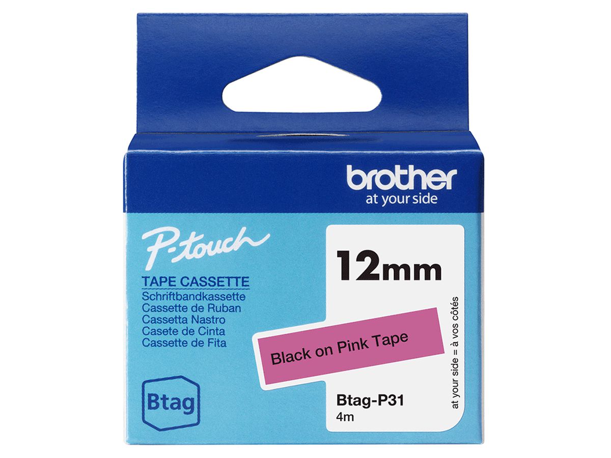 Brother BTAG-P31 Etiketten erstellendes Band Schwarz auf Rosa