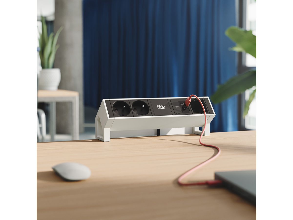 BACHMANN DESK2 2xUTE 1xUSB C/C 65W, 1xCM L=0,2m RAL9010