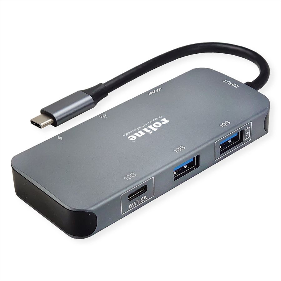 ROLINE USB-C Multiport Dockingstation, 4K HDMI, USB-A, USB-C, PD, LAN