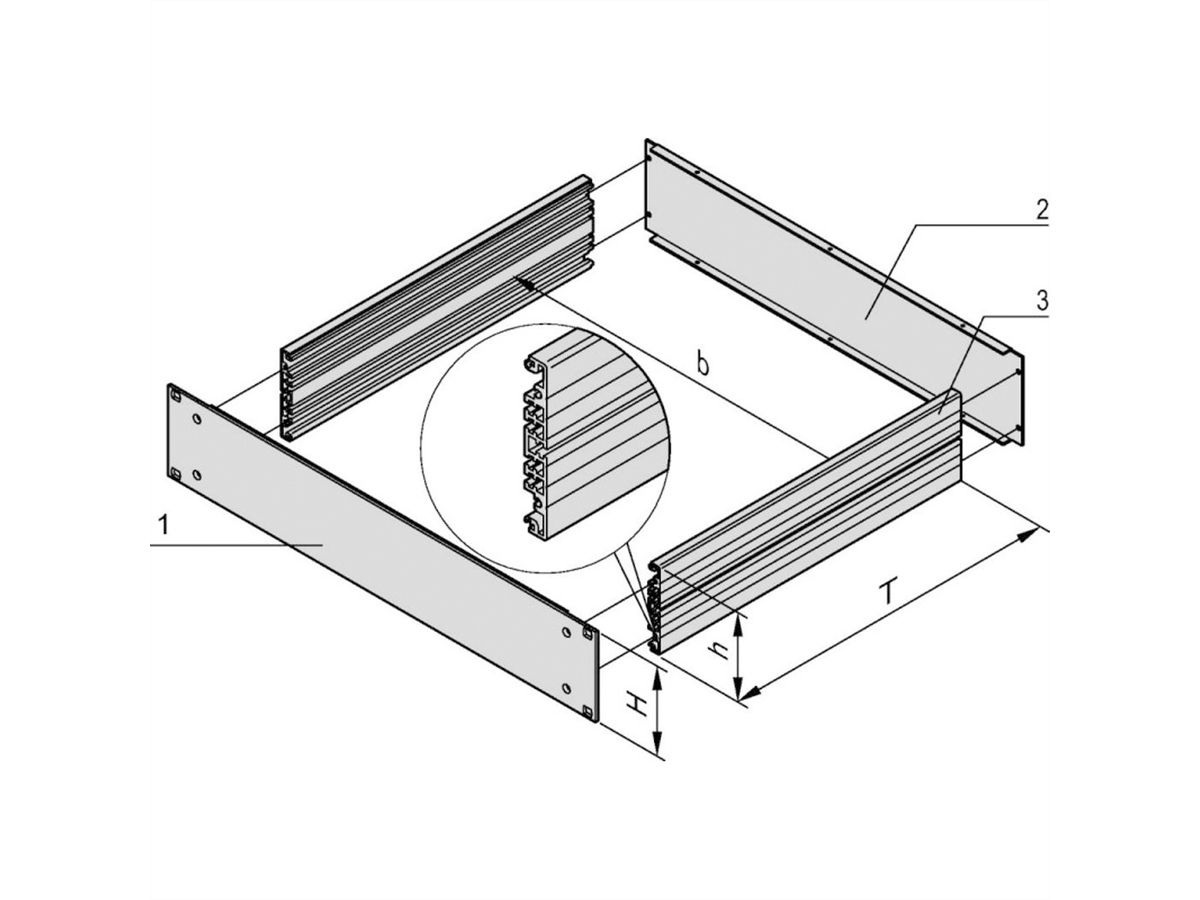 SCHROFF 19"- Einschub Aluminium (Grundbausatz) - MULTIPAC GRUNDAUSB.2HE 280T