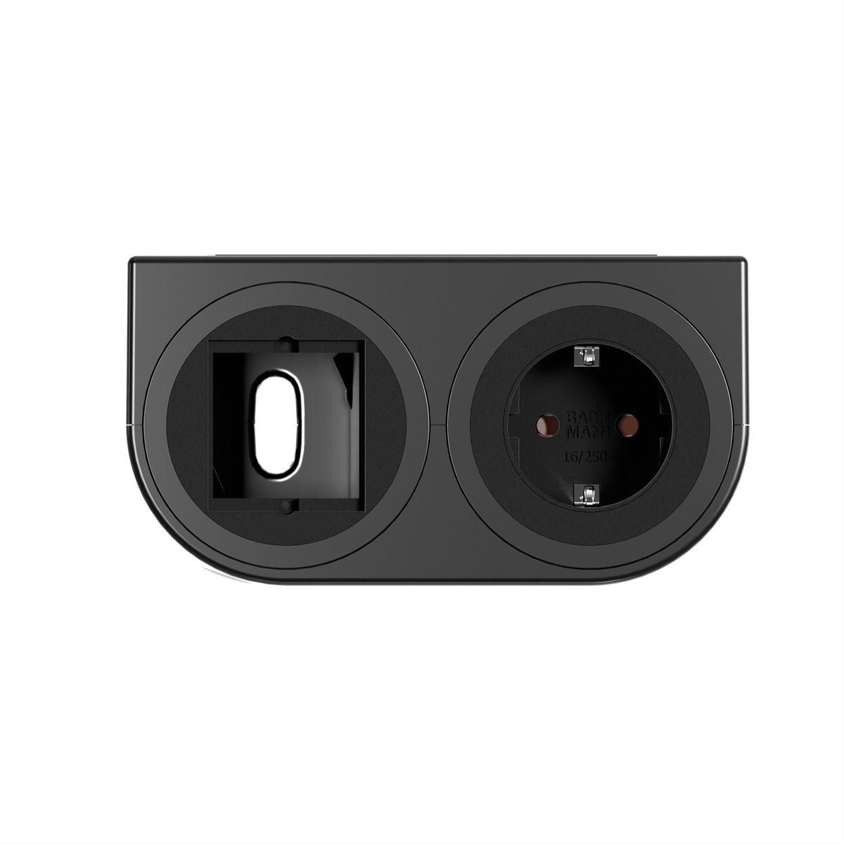 BACHMANN PIX HOLDER DOUBLE, 1x CEE7/3, 1x CM, ISV, schwarz, 0,2 m