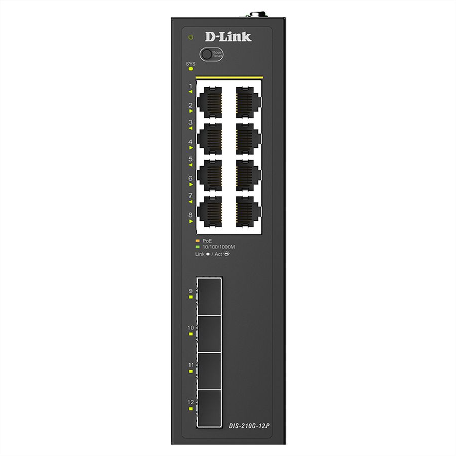 D-Link DIS-210G-12P 12-Port Switch, Smart Managed Gigabit PoE Industrial