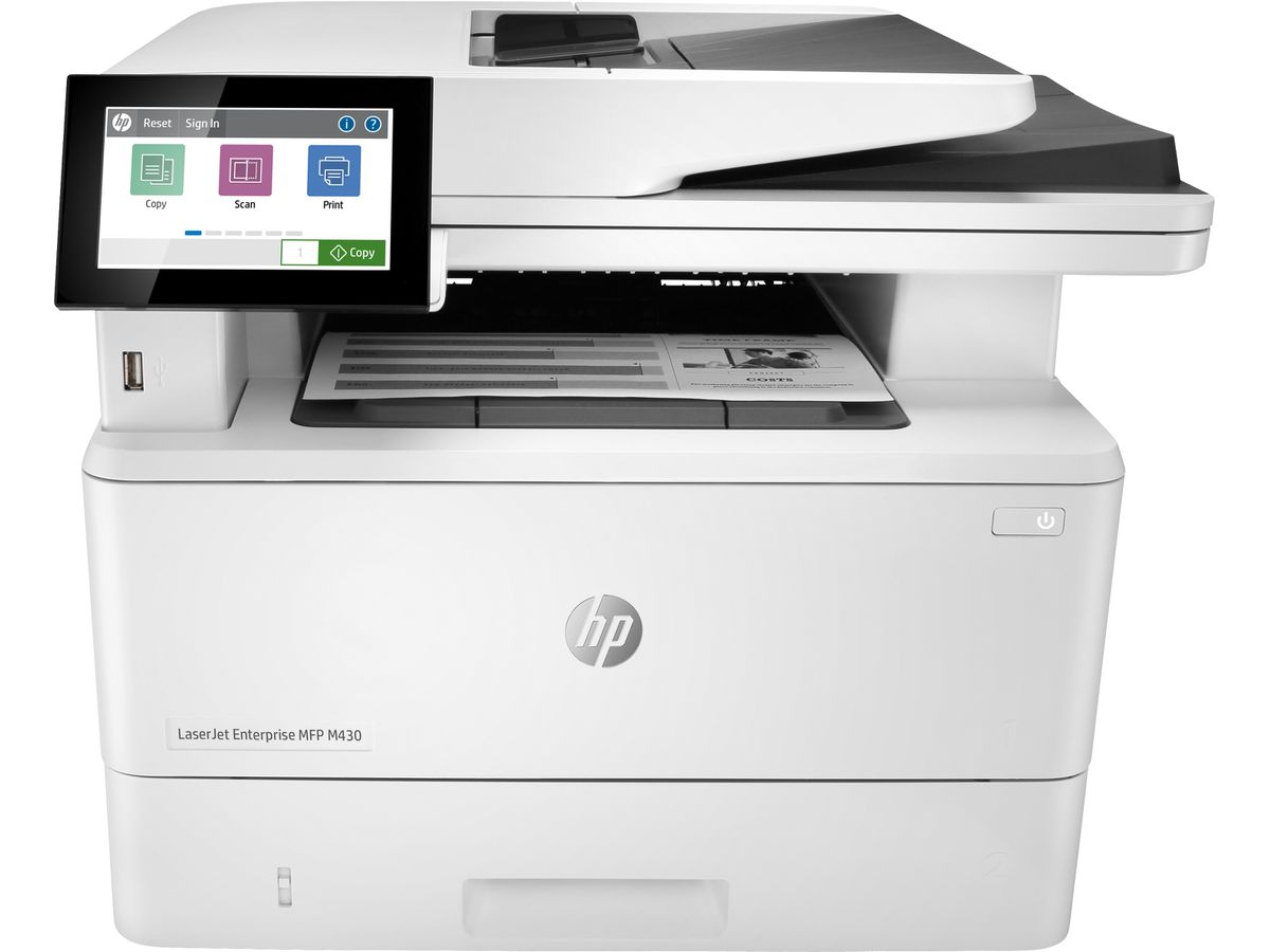 HP LaserJet Enterprise M430f MFP, Schwarzweiß, Drucker für Kleine &amp, mittelständische Unternehmen, Drucken, Kopieren, Scannen, Faxen, ADF für 50 Blatt; Beidseitiger Druck; Beidseitiges Scannen; Drucken über den USB-Anschluss vorn; Kompakte Größe; Energ