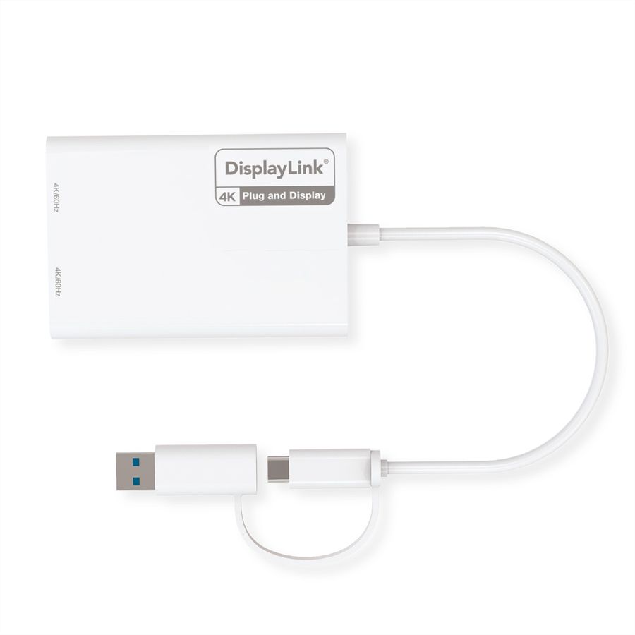 ROLINE Multi-DisplayLink Adapter USB Typ A+C - 2x HDMI, Multi-Stream 4K