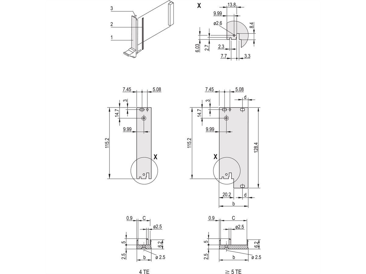 SCHROFF Frontprofil für IEEE-Griff, 3 HE mit 0,1" Versatz, geschirmt - FRONTPROFIL 3HE 8TE IEL OFF