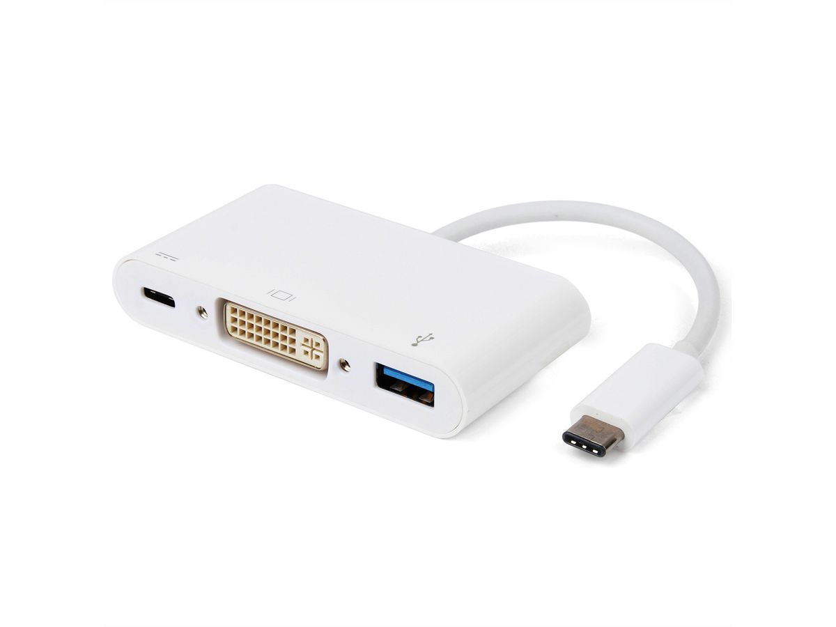 ROLINE Display Adapter USB Typ C - DVI + USB 3.2 Gen 1 Typ A + PD