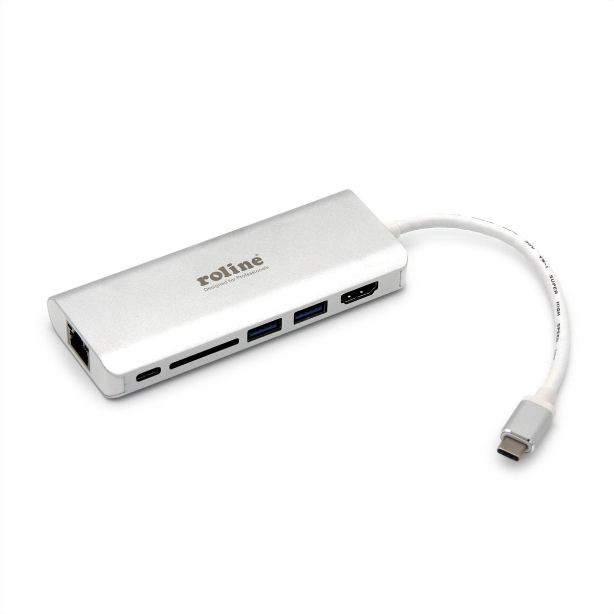 ROLINE Dockingstation USB Typ C, HDMI 4K, USB, SD/MicroSD, Gigabit Ethernet
