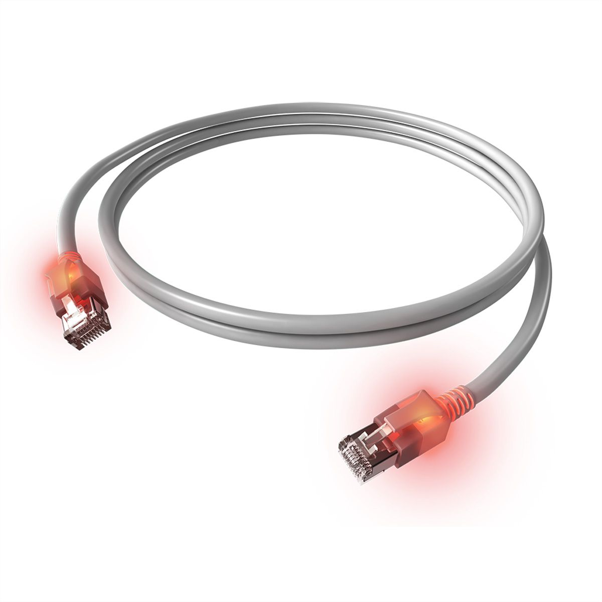 EasyLan DualBoot LED Patchkabel RJ45 S/FTP Cat.6A (Class EA), mit saCon Stecker, LSOH, grau, 7,5 m
