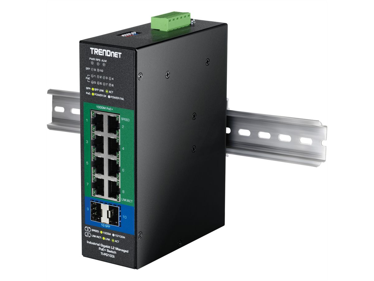 TRENDnet TI-PG103i 10-Port PoE+ Switch Industrial Gigabit L2 Managed DIN-Rail