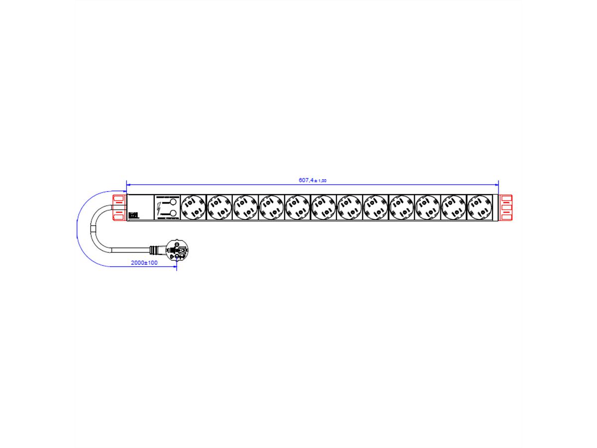 BACHMANN IT PDU ALU 1HE 12x Schutzkontakt, Zuleitung mit Schutzkontaktstecker